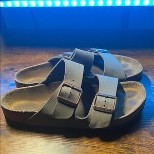 Birkenstock Arizona Gray Leather Two Strap Sandals EU 38 US 7